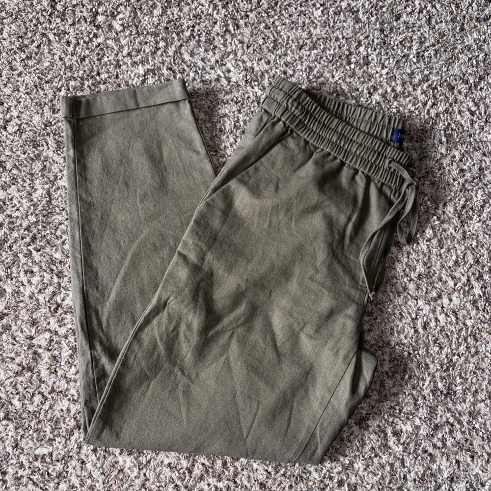 J Crew Linen-cotton blend drawstring pant Olive Green Size 4 Women's